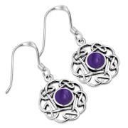  Amethyst Stone Round Celtic Knot Silver Earrings - e408